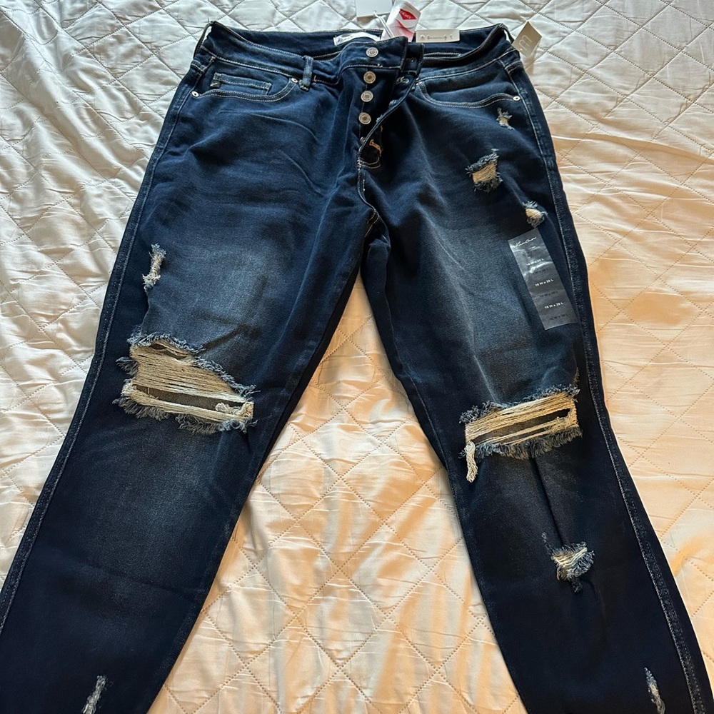 KanCan Dark Blue Distressed Boyfriend Jeans